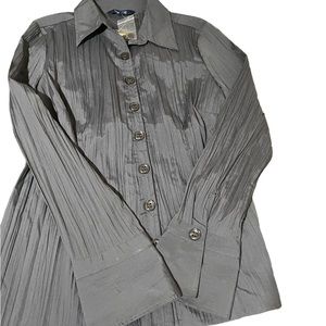 Encore Gray Crinkled Blouse Button Up - has a sheen to the fabric - Size 14 NWT